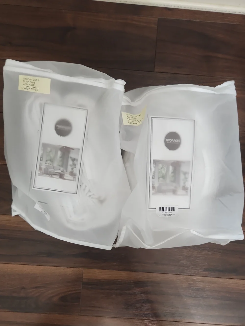 Beige White Linen Curtain Panel - Set of 2